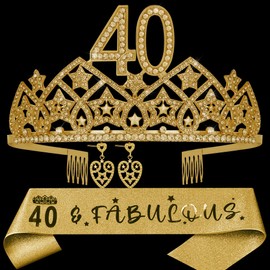 40th Birthday Gifts,40 and Fabulous,40th Birthday Tiara,40th Bday Crown,40th Birthday Sash,40 Year Old Woman Gift,40th Birthday Decoration for Women,40th Birthday Party Favor,40th Bday Supplies
