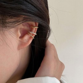 Gold Claw Earring Cuff Claw Earrings for Women Earrings that Look Like Multiple Piercings Shiny Crystal Earrings Wrap Cuff Piercing Studs Earrings (3pcs)