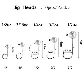 Round Jig Heads 1/8oz 3/16oz 1/4oz 3/8oz 1/2oz Fishing Jigs Saltwater Freshwater Jig Hooks Set Kit Jigs Jig Head Hook for Bass Trout Pack of 10 (3/8oz Jig Heads 10PCS)