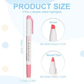 PATIKIL Highlighter Pens, Set of 3, Double Ended Type, Thick and Fine Point Markers for Office, Home, Everyday Use, Light Pink