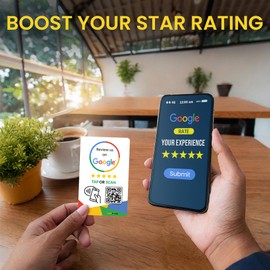 TapFive Google Review Tap Cards - Tap for Instant Google Reviews - All Phones Compatible - Reusable Smart Tap NFC & QR - Boost Business Reviews - Powered by TapFive (1 Card Pack)