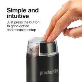 Proctor Silex Electric Coffee Grinder for Beans, Spices and More, Stainless Steel Blades, Makes upto 12 Cups, Black