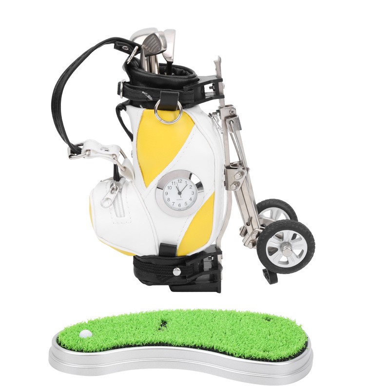 Mini Desktop Zinc Alloy Golf Bag Pen Holder with Lawn