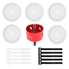 Xinthail Cable Management Kit - 5 Pass-Through Cable Hiders, 1 Hole Saw Drill Attachment, 10 Ties - Easy Installation for Renovation - Neatly Organize Cords