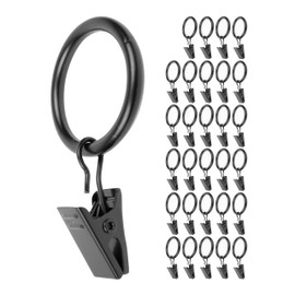 Curtain Clips with Rings, 30 Pieces, Black, Diameter 32 mm Outer, Diameter 25 mm Internal, Curtain Clip with Hooks, Multi-Purpose Clamp for Curtains with Ring, Multipurpose Hooks for Home