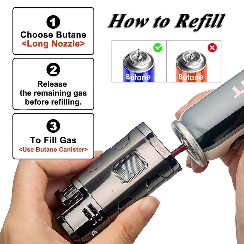 PROMISE Metal Lighter Triple Jet Flame Refillable Butane Lighters Windproof