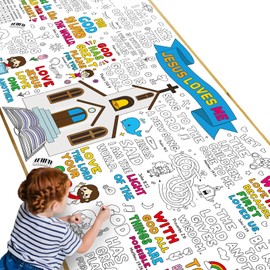 Bible Giant Coloring Poster for Kids Religious Large Coloring Tablecloth Christian Game Poster Inspirational Bible Art Craft Mat for Sunday School Classroom Home Party Activity Supplies