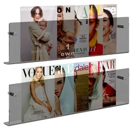 JOTNGDJBN 2-Pack Acrylic Magazine Holder - 24 Inch Clear Wall Mounted Floating Bookshelf for Brochures, Records & Books, Modern Storage Rack for Office, Living Room, Waiting Room (Black, 24 Inch)
