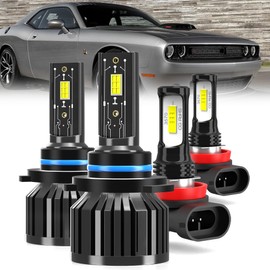 AYGZRUB For 2015-2020 Dodge Challenger light Bulbs, 9012 High Low Beam H11 Fog Light Combo, 4PCS