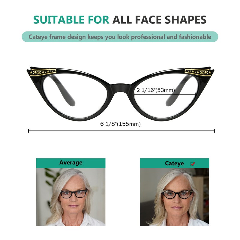 Eyekepper Cateyes Damen Lesebrille (Schwarz-Transparent, 1.75)