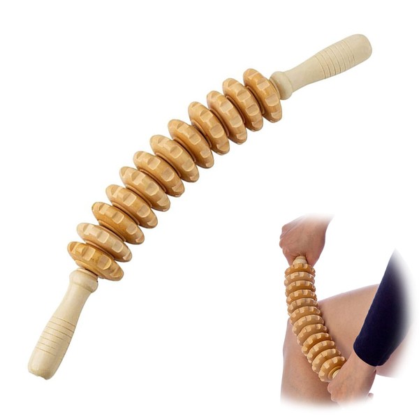 Premium Wooden Massage Roller with Handle, Suitable for Neck, Legs, Back, Body