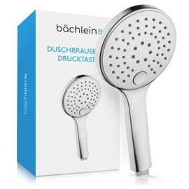 Bächlein Universal Shower Head with 3 Jet Types, Easy to Change with Practical Push Button - Round Shower Head Chrome - Hand Shower with Standard G 1/2 Inch Connection Dimensions
