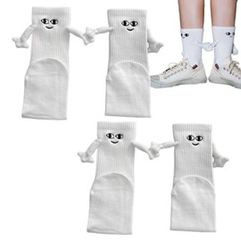 2 Pairs Magnetic Hand Holding Socks - Funny Magnetic Suction 3D Doll Couple Socks, Cute Hand in Hand Friendship Socks, Unisex Mid-Tube Socks, Holding Hands Socks for Girls Women, Dress Up