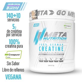 Meta Nutrition, Creatina Monohidratada Alemana Creapure®, 750g, 140 + 10 servicios. Edición Limitada. Alta Pureza. Libre de rellenos.