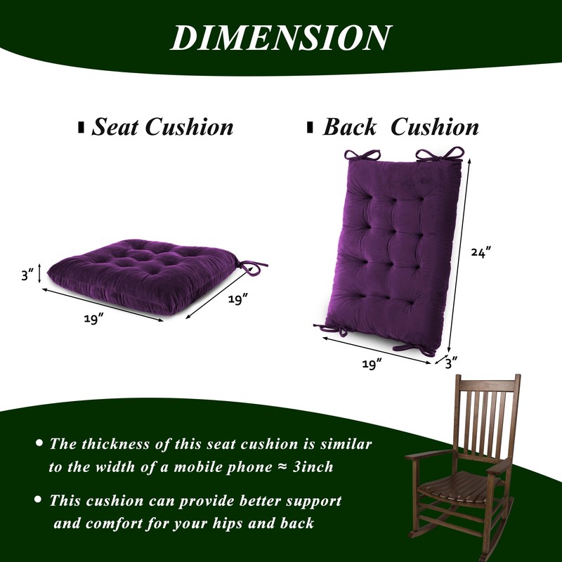 FlyGulls Rocking Chair Cushions Indoor Velvet Chair Pads High Back