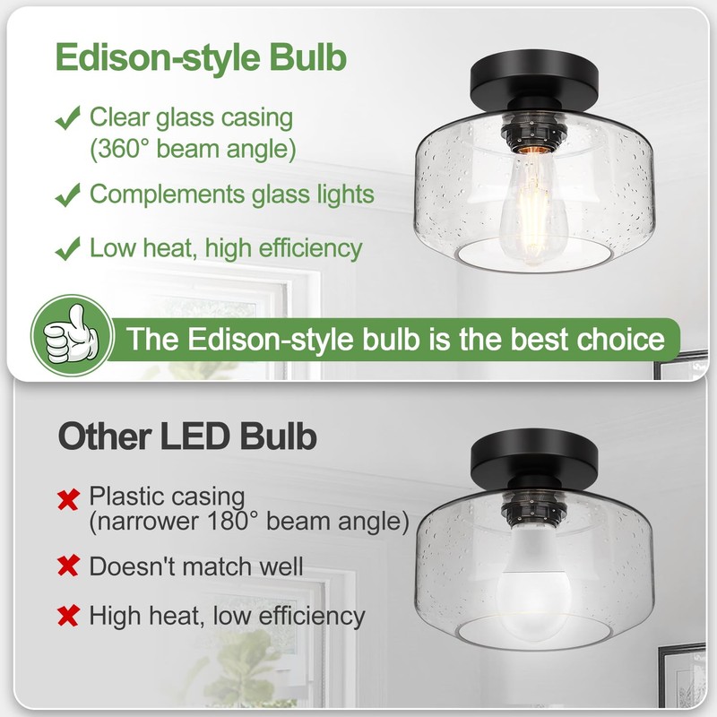 Industrial Semi Flush Mount Ceiling Light, 800 Lumen LED Bulb