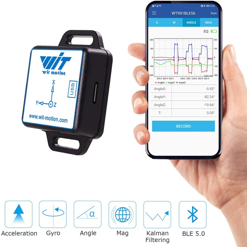 [Bluetooth 5.0 Accelerometer+Inclinometer] WT901BLECL MPU9250 High-Precision 9-axis Gyroscope+Angle(XY 0.2° Accuracy)+Magnetometer