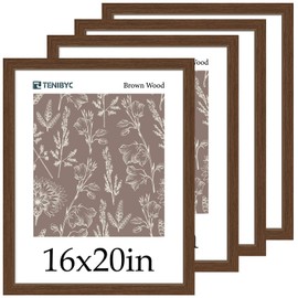 TENIBYC 16x20 Frame 4 Pack - Brown, HD Tempered Glass, Natural Wood Picture Frame, Display 16 x 20 Photos or Posters, Vertical & Horizontal Wall Hanging