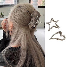 Danshinbow 2 x Star Hair Clips Metal Silver Tone Thick Hair for Women and Girls