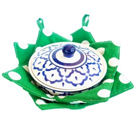 CUSHYSTORE 2X Bowl Cozy Soup Holders Heat Cold Resistant Anti-Scalding (Green Polka Dot)