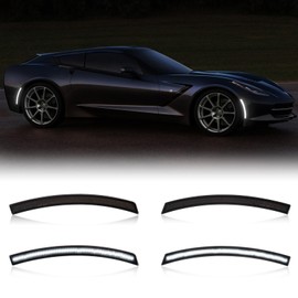 R&F Auto 4PCS Smoked Lens LED Front Rear Side Marker Lights Compatible with Corvette C7 (2014-2019) /Grand Sport/Stingray/Z06 /ZR1 White LED Side marker Lamps Bumper Turn Signal Lights