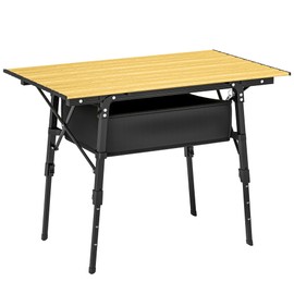 Outsunny 3ft Portable Camping Table with Storage Bag, Adjustable Height Aluminum Small Folding Table, Lightweight Picnic Table with Carry Bag for Outdoor Picnic BBQ Backyards Beach, Brown