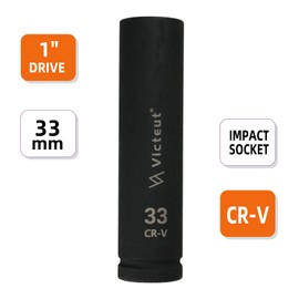Victeut 1-Inch Drive 33mm Extra Deep Impact Socket, 8-Inch (200mm) Long, 6-Point Truck & Trailer & Tractor Wheel Nut Socket, Heat Treated Cr-V Alloy Steel, One-Piece Forged, No Torque Loss