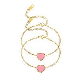 JUTOLOKA 2PCS 18K Gold Plated Single Heart Charm Bracelets for Women | Adjustable Love Bracelet Set Jewelry Gift-Hypoallergenic for Birthdays, Wellness & Daily Wear (Pink)