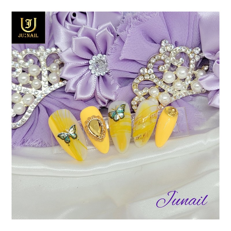 Butterfly Lettering Art Handmade Nail Tips - Long Round /