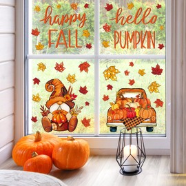 Generic AnyDesign 6 Sheets Fall Window Clings Orange Pumpkin Truck Gnome Reusable Window Decals for Thanksgiving Autumn Harvest Holiday Supplies Glass Home Decor, 14.2 x 11inch