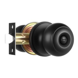 Heittis 1 Pack Black Door Knobs for Bedroom, Round Privacy Door Knob for Bathroom,Black Modern Design Hardware