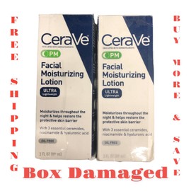 Cerave 2 Pack CeraVe Facial Moisturizing Lotion PM Ultra Lightweight 3 oz Box Damaged
