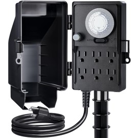 SURAIELEC Outdoor Power Stake Timer, 24-Hour Mechanical Light Timer, Electrical Power Strip Weatherproof, 6FT Extension Cord Multiple Outlet Plug for Patio Lights, Halloween Decorations, ETL Listed