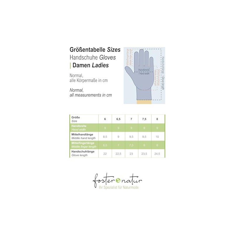 FosterNatur, Women's Wool Gloves / Finger Gloves, 100% Wool Extra