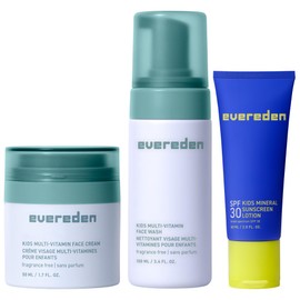 Evereden Daily 1-2-3 Routine: Clean, Vegan Skin Care Set for Kids, Hydrating, Non-Toxic Skincare Set with Multi-Vitamin Fragrance-Free Face Wash & Fragrance-Free Face Cream & SPF 30 Mineral Sunscreen