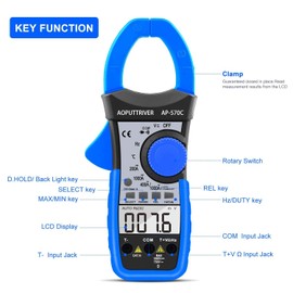 Digital Clamp Meter Multimeter AP-570C 4000 Counts Auto Range Clamp Meter Ammeter AC/DC Voltage Current Resistance Capacitance Frequency Temp Duty Cycle Diode Test with LCD Backlit Auto Off Data Hold