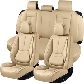 truckerset Car Seat Covers, Leather Seat Covers for Cars Full Set, Waterproof and Breathable Suitable for Most SUV/Truck/Sedan/Automotive 5 Pack(Beige)