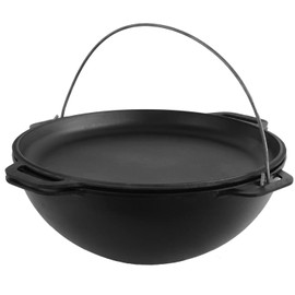 Camping Dutch Oven Pot with Lid Brizoll 10.5 Quarts (10 L) - Cast Iron Cookware Set - Uzbek Kazan Cast Iron - Premium Camping Cookware - Cast Iron Dutch Oven With Frying Pan Lid