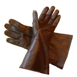 Leather Gauntlet Gloves Dark Brown Large Long Arm Cuff
