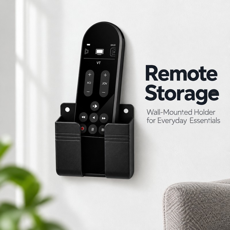 Wall-Mounted Storage Box for Remote & Phone – Punch-Free Black