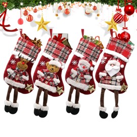 Uoimky Christmas Stocking, Pack of 4 Santa Stocking for Filling, Christmas Stocking for Hanging, Christmas Stocking, Christmas Socks, Christmas Decoration for Christmas Tree, Fireplace, Wall, Stairs