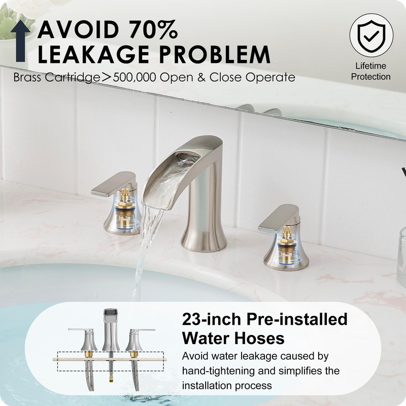 HOIGY Brushed Nickel Bathroom Faucet 3 Hole, 4-8 Inch Waterfall
