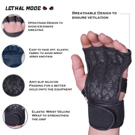 LETHAL MODE Workout Gloves for Men & Women – Fingerless Weight Lifting Gloves with Wrist Support for Gym, Crossfit, and Exercise – Durable Grip for Weightlifting, Cycling & Training (D1, Large)