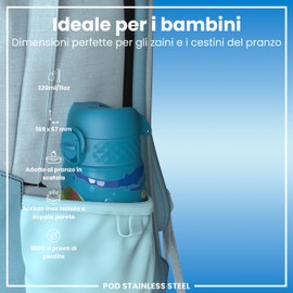 Ion8 Borraccia Termica in Acciaio Isolato, 320ml, a Prova di Perdite, Facile da Aprire, Serratura Sicura, Lavabile in Lavastoviglie, Maniglia per il Trasporto, Facile Pulizia, Tartaruga Marina