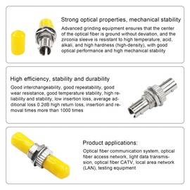 GINTOOYUN 10 PCS ST Fiber Barrel Coupler ST to ST Singlemode Fibre Optic Adapter with Yellow Dust Jacket for ST Bayonet Fibre Optic Termination Boxes