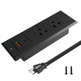 Meeoueoiu Furniture Recessed Power Bar with 20W Fast Charging USB C and 18W QC3.0 USB-A.2-Outlet Desk Flush Mount Power Bar Outlet Charge Station for Sofa Nightstand Counter,6.5FT,Black