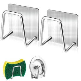 TUYOHW 2Pcs Sponge Holder for Kitchen Sink Strong Adhesive Sponge Holder, SUS304 Stainless Steel Sink Sponge Holder, Rustproof and Waterproof Kitchen Sink Caddy Quick Drying Sink Organizer