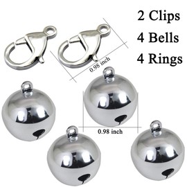 IVIA PET 4 Sets Cat Bell for Dog Collar Charm Training Pet Pendant Accessories with 2 Pack Stainless Steel Dog Tag Clips(2 Large Silver)