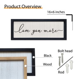 SRSZHIYUE I Love You More Sign Wall Decor 16"X6" Vintage Framed Wood Above Over Bed for Master Bedroom Minimalist Wall Art Hanging (Black)