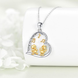 LWQQWL Duck Necklace for Women 925 Sterling Silver Music Note Duck Pendant Necklaces Cute Animal Jewelry Gifts